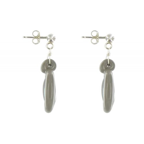 V Boucles d'Oreilles en Verre Pastille Grise, Aubergine et Tran - LES POULETTES BIJOUX - Modalova