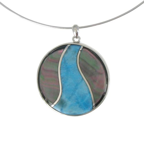 Collier Argent Pendentif Cercle de Larimar et Nacre - Tai - LES POULETTES BIJOUX - Modalova
