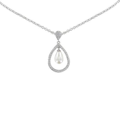 Collier Argent Rhodié Pendentif Goutte de Strass Perle d'Imitat - LES POULETTES BIJOUX - Modalova