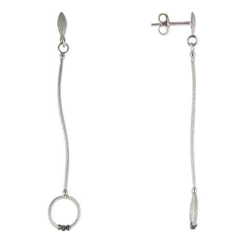 Boucles d'Oreilles Argent 925 Brossé Anneau Pendant et 3 Diaman - LES POULETTES BIJOUX - Modalova