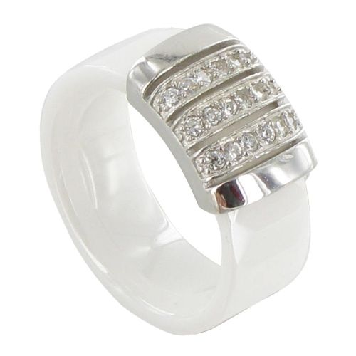 Bague Céramique Blanche Barrette Argent 925 et Strass - taille - LES POULETTES BIJOUX - Modalova
