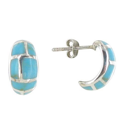 V Boucles d'Oreilles Argent Demi Lune Quadrillage Couleur Turqu - LES POULETTES BIJOUX - Modalova