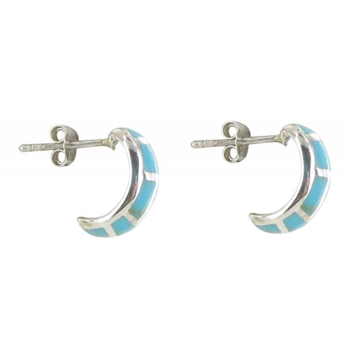 V Boucles d'Oreilles Argent Demi Lune Quadrillage Couleur Turqu - LES POULETTES BIJOUX - Modalova