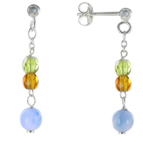 V Boucles d'Oreilles Argent Perles à Facettes Orange et Verte e - LES POULETTES BIJOUX - Modalova