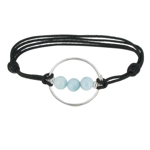 Bracelet Lien Cercle Argent et Trois Perles de Larimar - Classi - LES POULETTES BIJOUX - Modalova