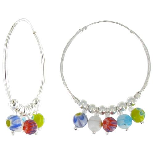 Boucles d'Oreilles Créoles et ses Cinq Perles de Verre Multicol - LES POULETTES BIJOUX - Modalova