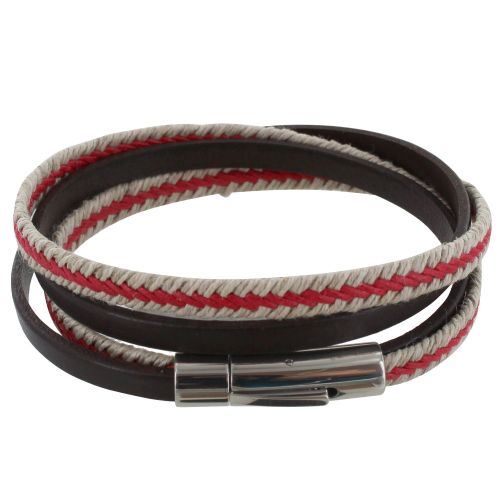 Bracelet Double Tour Cuir Marron Foncé Tresse en Lin Roug - LES POULETTES BIJOUX - Modalova