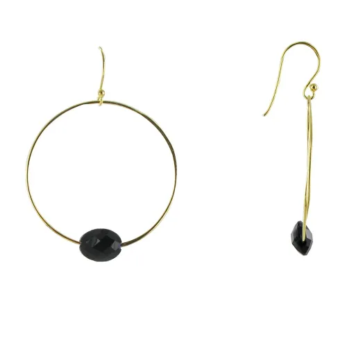 Boucles d'Oreilles Argent Doré Créoles et Onyx Facettée - LES POULETTES BIJOUX - Modalova