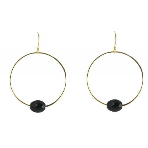 Boucles d'Oreilles Argent Doré Créoles et Onyx Facettée - LES POULETTES BIJOUX - Modalova