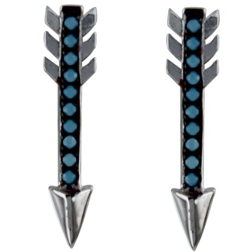 Boucles d'Oreilles Crochet Rhodié Flèche et Points Bleus - LES POULETTES BIJOUX - Modalova