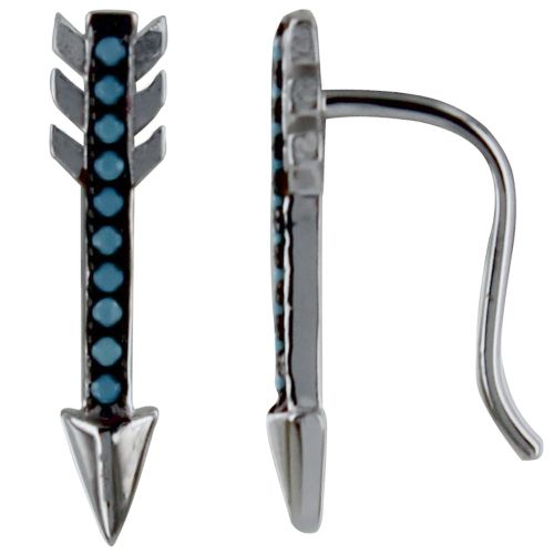 Boucles d'Oreilles Crochet Rhodié Flèche et Points Bleus - LES POULETTES BIJOUX - Modalova