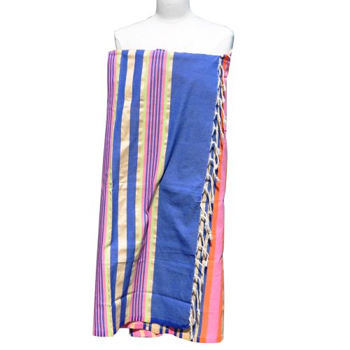 BIJOUX V Fouta Drap Plage et Hammam Coton Rayé Rose Vert et Beige - LES POULETTES - Modalova