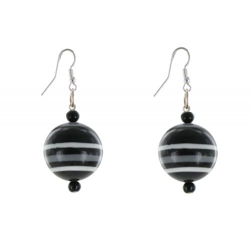 Boucles d'Oreilles Argent Billes Résine Rayures et Blanc - LES POULETTES BIJOUX - Modalova