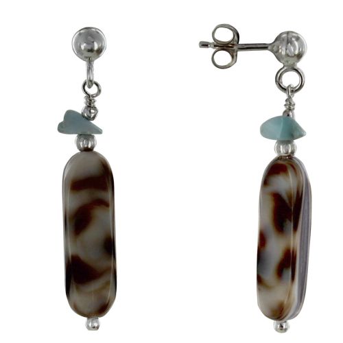 Boucles d'Oreilles Argent Lamelle Nacre Tigrée et Pépites de La - LES POULETTES BIJOUX - Modalova