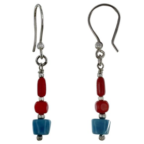 Boucles d'Oreilles Argent Perles de Bambou Rouge et Pépite de L - LES POULETTES BIJOUX - Modalova