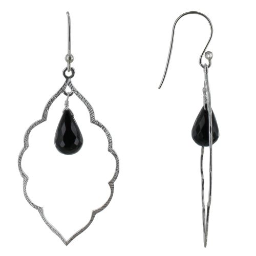 Boucles d'Oreilles Argent Nuage et Goutte d'Onyx Facettée - LES POULETTES BIJOUX - Modalova