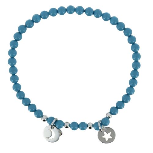 Bracelet Elastique Etoile et Soleil Argent Billes Cristal Turqu - LES POULETTES BIJOUX - Modalova