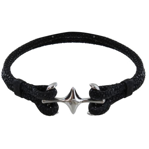 Bracelet Argent 925 Rhodié Double Ancre et Cuir - 18cm Classics - Noir - LES POULETTES BIJOUX - Modalova
