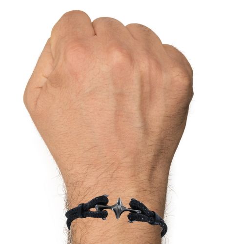 Bracelet Mixte en Argent 925 Rhodié Noir Double Ancre et Cuir - LES POULETTES BIJOUX - Modalova