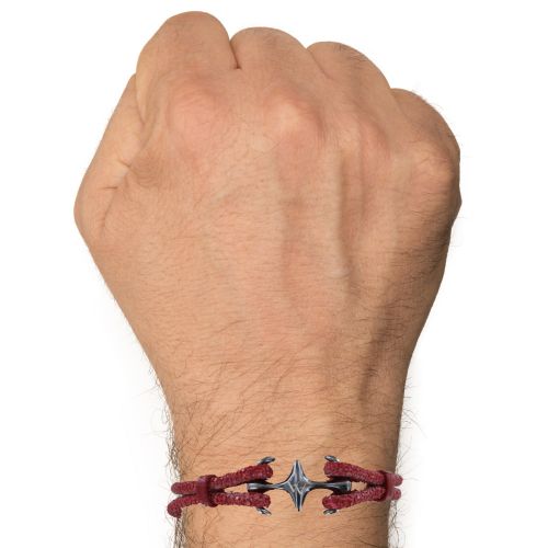Bracelet Mixte en Argent 925 Rhodié Noir Double Ancre et Cuir - LES POULETTES BIJOUX - Modalova