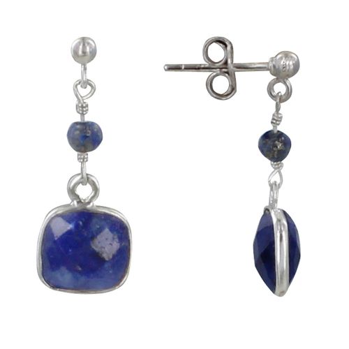 Boucles d'Oreilles Argent Perle et Pavé de Lapis Lazuli Facetté - LES POULETTES BIJOUX - Modalova