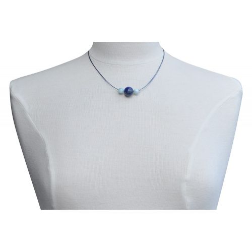 Collier Argent Câbles Perle de Lapis Lazuli et 2 Perles de - LES POULETTES BIJOUX - Modalova