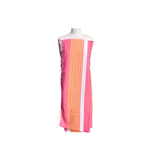 BIJOUX - V Fouta Drap Plage et Hammam Coton Couleur Fuchsia Bande Blan - LES POULETTES - Modalova