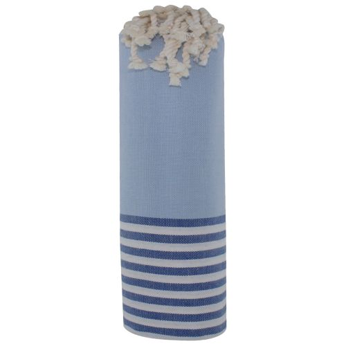 BIJOUX Fouta Drap Plage et Hammam Coton Couleur Ciel Rayé Blanc e - LES POULETTES - Modalova