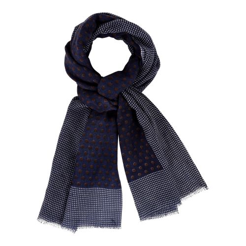 BIJOUX Echarpe 100% Laine Marine Et Pois Marron - Bordure Plumeti - LES POULETTES - Modalova