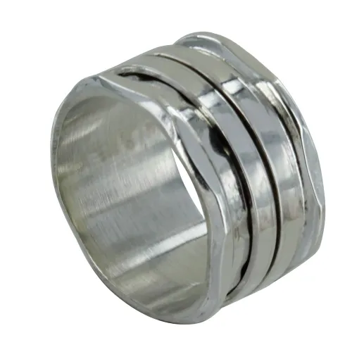 Bague Argent 925 Tube Martelé et ses Deux Anneaux Mobiles - tai - LES POULETTES BIJOUX - Modalova