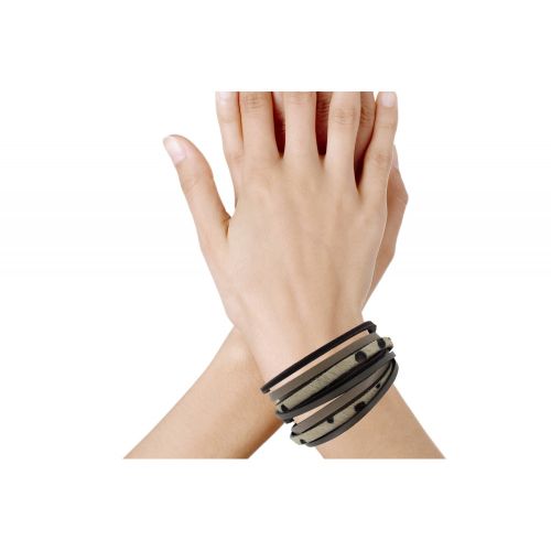 Bracelet Cuir Marron et Peau Naturel Fermoir Acier Inoxyda - LES POULETTES BIJOUX - Modalova