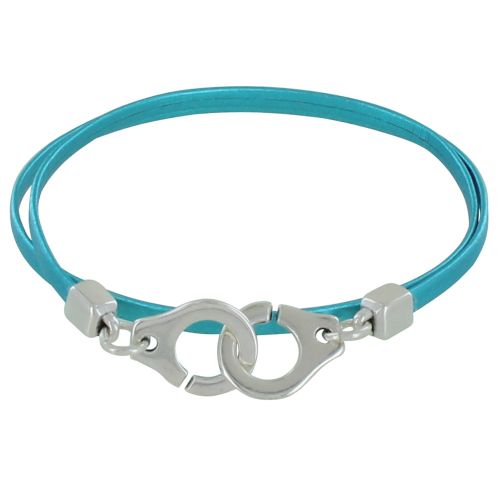 Bracelet Plaqué Argent Menottes et Cuir Double Tour Fin - Class - LES POULETTES BIJOUX - Modalova