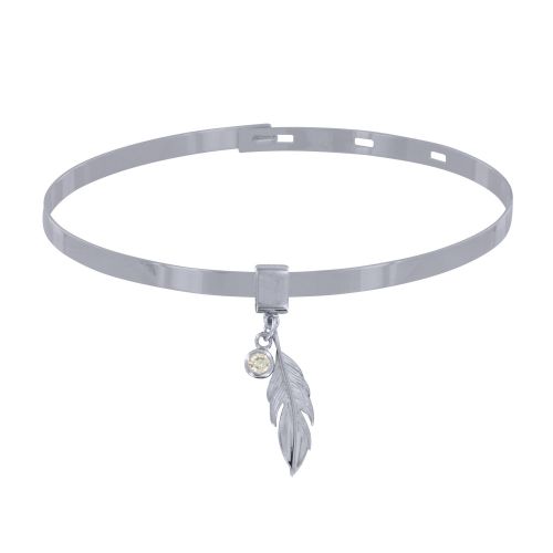 Bracelet 925 Rhodié Jonc Plat Fermeture Crochet Breloque - LES POULETTES BIJOUX - Modalova