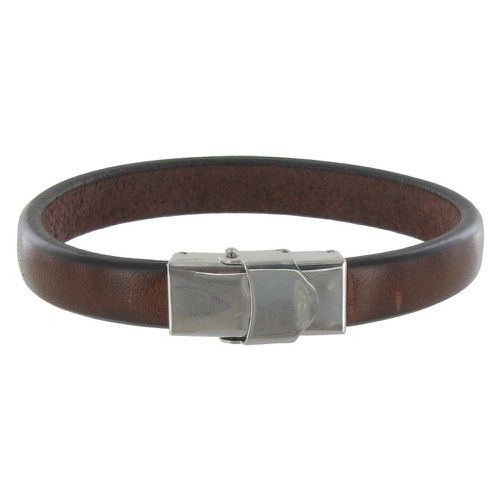 Bracelet Cuir Foncé Large Fermoir Acier Inoxydable - taille 18 cm - LES POULETTES BIJOUX - Modalova