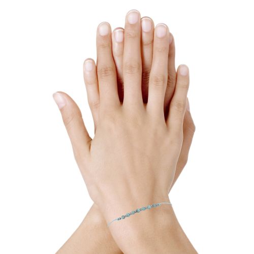 Bracelet Lien Sept Perles Facettées de Larimar et Perles Argent - LES POULETTES BIJOUX - Modalova