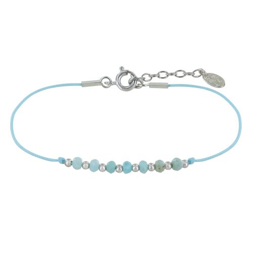 Bracelet Lien Sept Perles Facettées de Larimar et Perles Argent - LES POULETTES BIJOUX - Modalova
