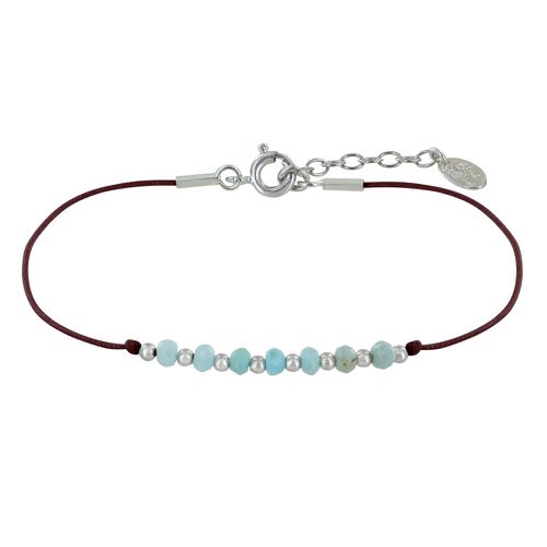 Bracelet Lien Sept Perles Facettées de Larimar et Perles Argent - Marron foncé - LES POULETTES BIJOUX - Modalova