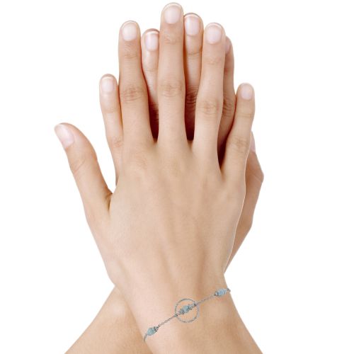 Bracelet Argent 925 Rhodié Anneau Ciselé Trois Petites Perles d - LES POULETTES BIJOUX - Modalova
