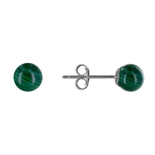 Boucles d'Oreilles Clou Argent Rhodié et Perles de Malachite 6 mm - LES POULETTES BIJOUX - Modalova