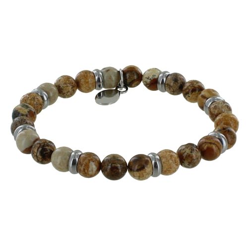Bracelet Elastique Anneau Acier et Perles Jaspe - LES POULETTES BIJOUX - Modalova
