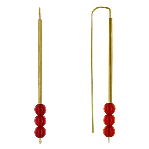 Boucles d'Oreilles Laiton Crochet Tubulaire et Trois Perles de Verre - Rouge - LES POULETTES BIJOUX - Modalova
