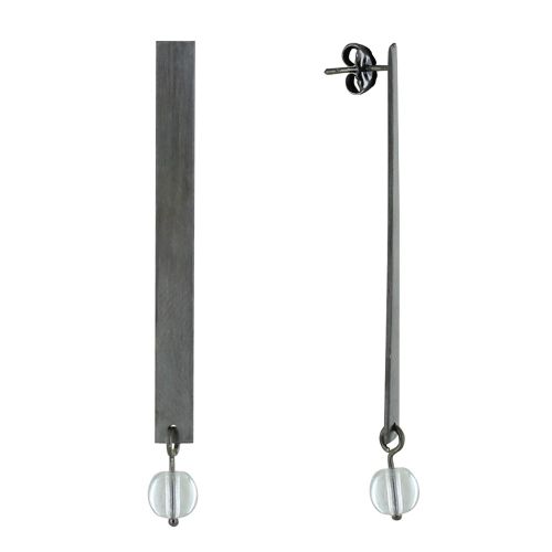 Boucles d'Oreilles Clous Ruthénium Rectangle Plat et Perle de V - LES POULETTES BIJOUX - Modalova