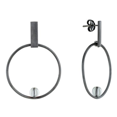 Boucles d'Oreilles Clous Ruthénium Rectangle Plat Cercle et Per - LES POULETTES BIJOUX - Modalova