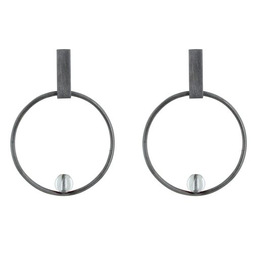 Boucles d'Oreilles Clous Ruthénium Rectangle Plat Cercle et Per - LES POULETTES BIJOUX - Modalova