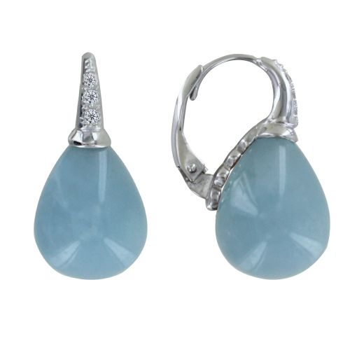 Boucles d'Oreilles Argent Dormeuse Poire Aigue Marine et Strass - LES POULETTES BIJOUX - Modalova