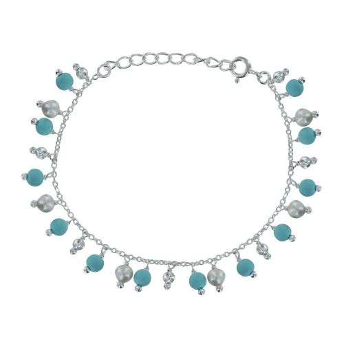 Bracelet Argent Breloques Perles de Culture et Turquoise Recons - LES POULETTES BIJOUX - Modalova