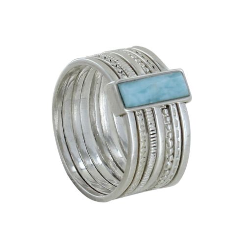 Bague Argent 925 Semainier et Rectangle de Larimar - LES POULETTES BIJOUX - Modalova
