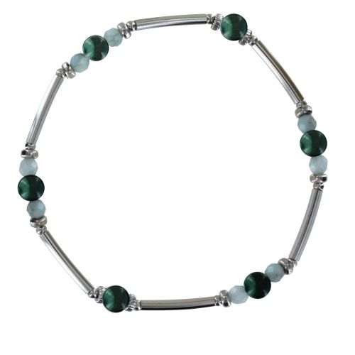 Bracelet Elastique Tubes Argent Rhodié Huit Perles de Larimar F - LES POULETTES BIJOUX - Modalova