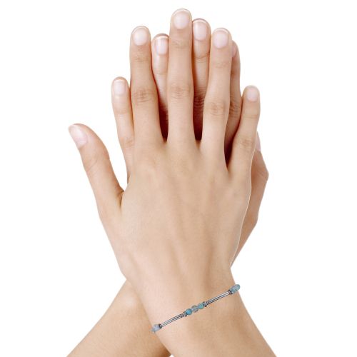 Bracelet Elastique Tubes Argent Rhodié Huit Perles de Larimar F - LES POULETTES BIJOUX - Modalova