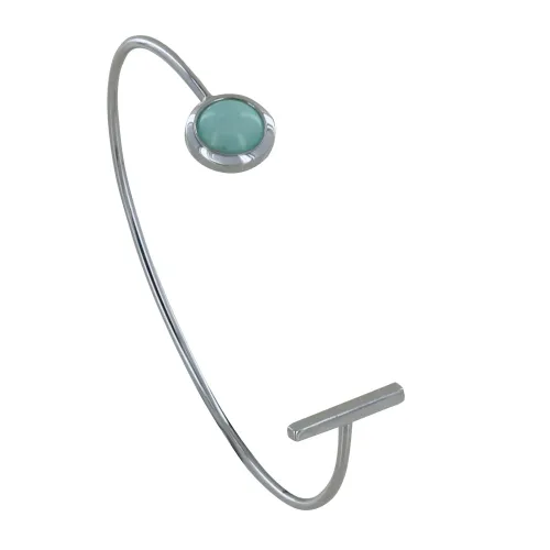 Bracelet Demi Jonc Argent 925 Rhodié Barre et Demi Perle d'Amazonite - LES POULETTES BIJOUX - Modalova